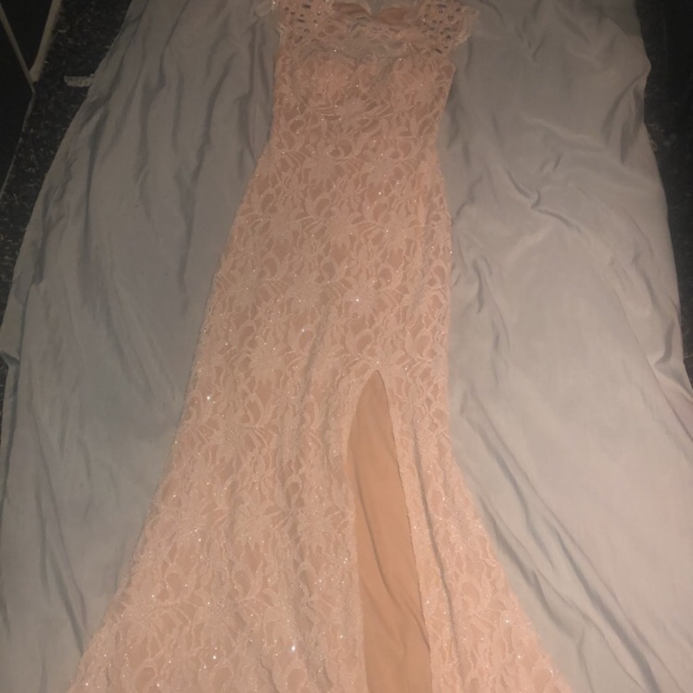 Pink lace formal long dress